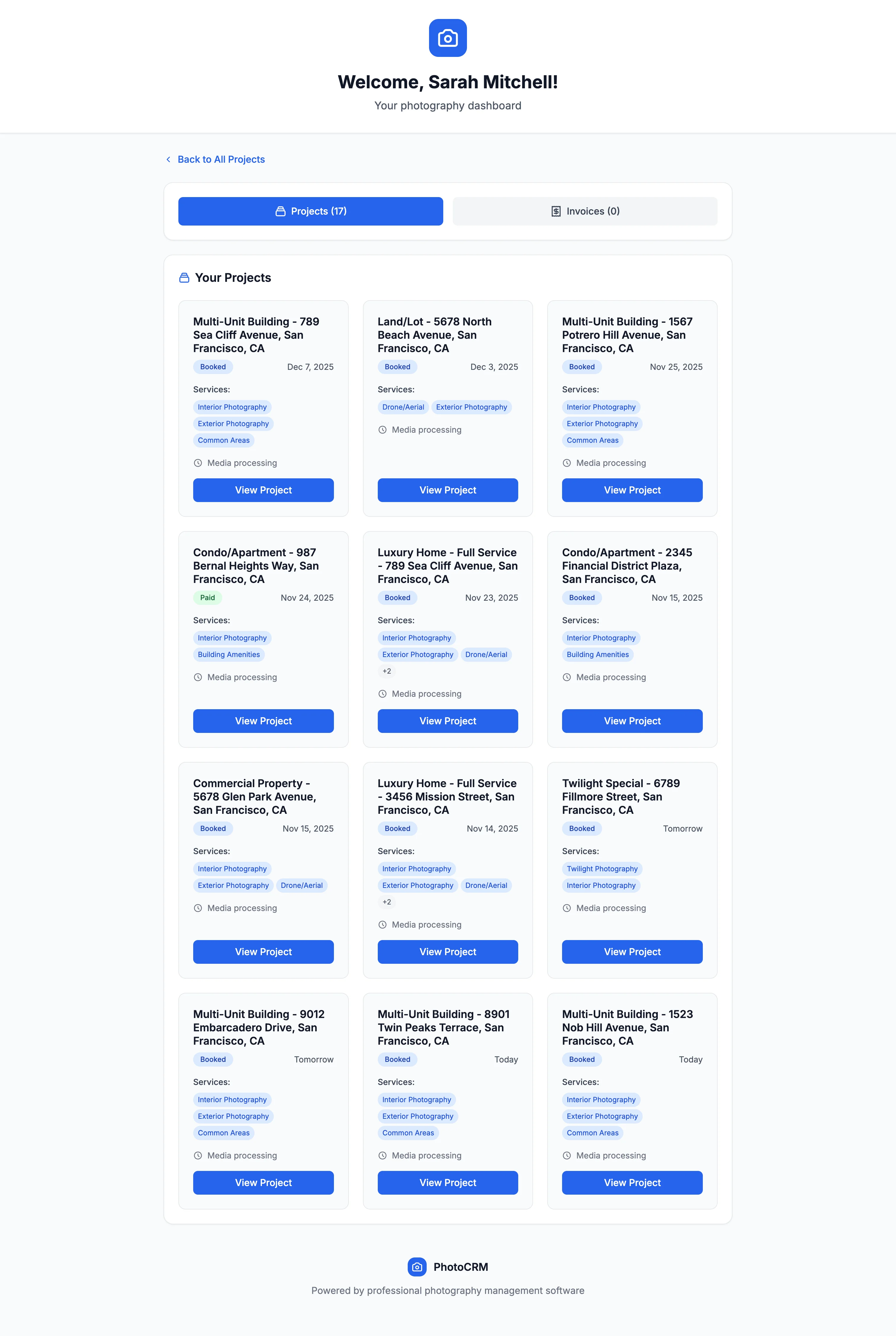 PhotoCRM Client Portal — Professional delivery
