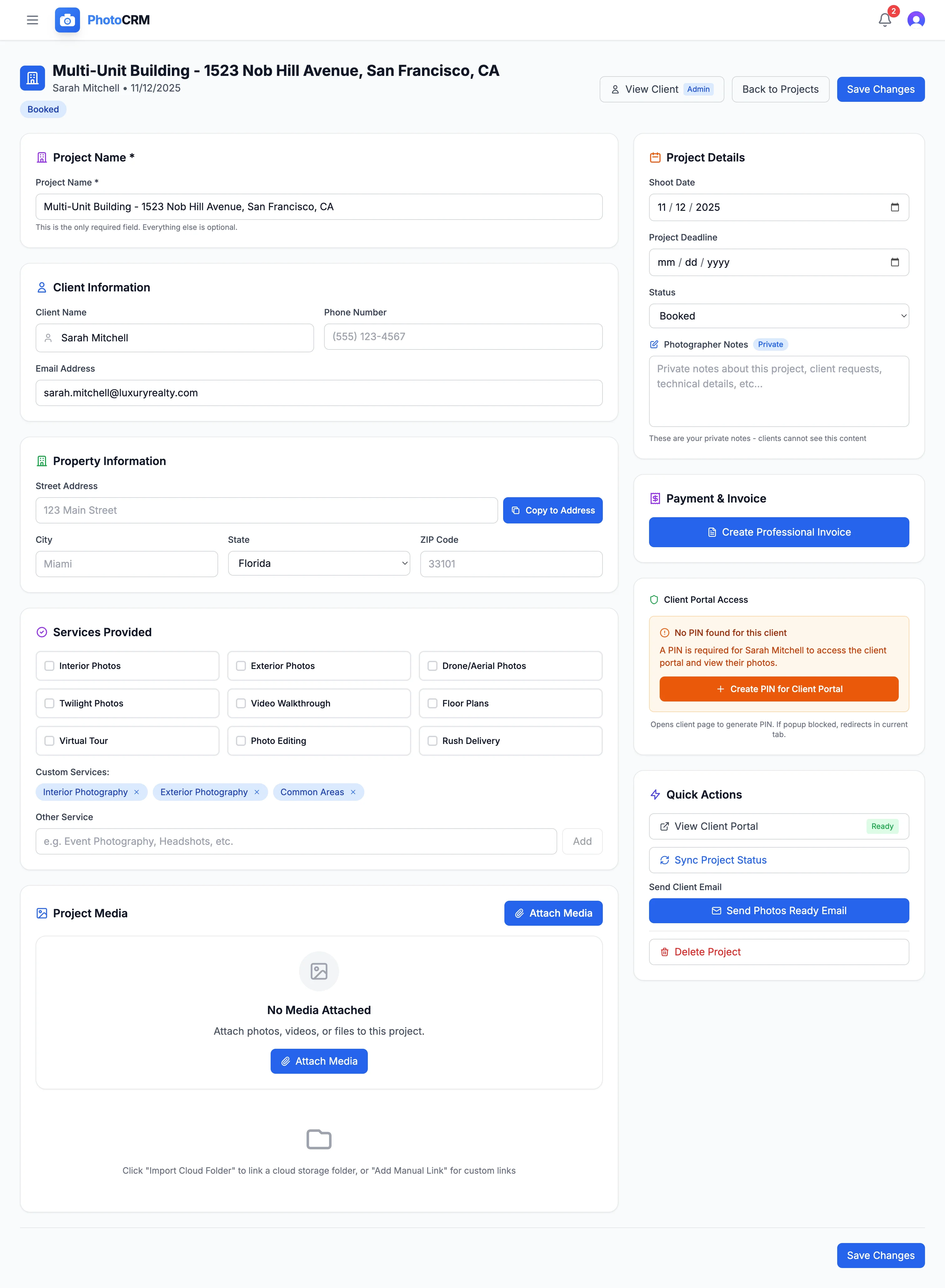 PhotoCRM Project Details — Manage every detail